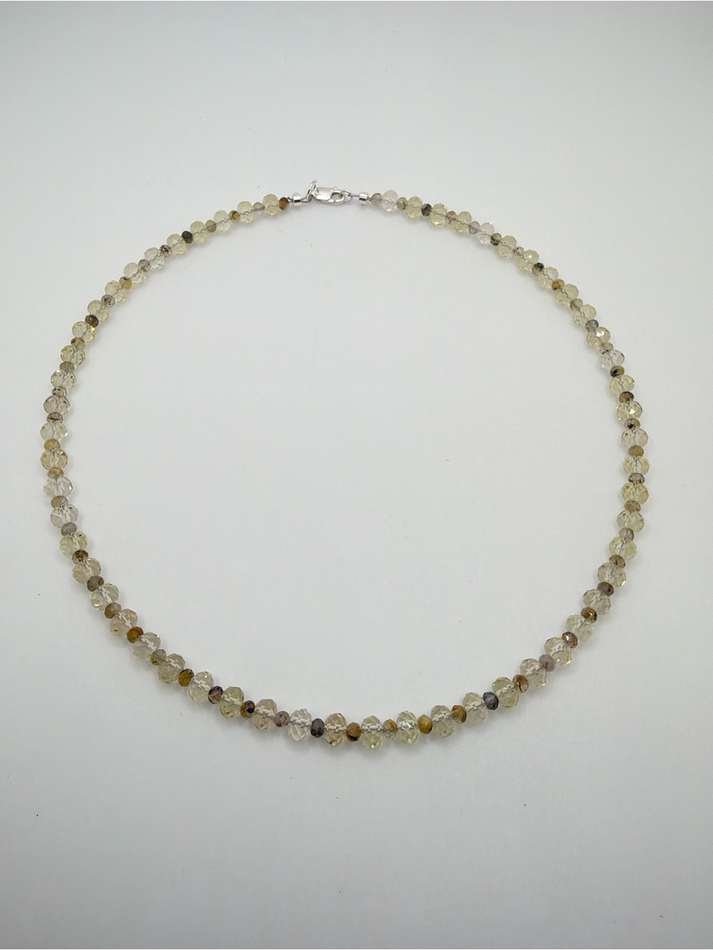 NWOT 16" Faceted LEMON quartz and 4mm Phantom Quartz beaded necklace w/ 925!